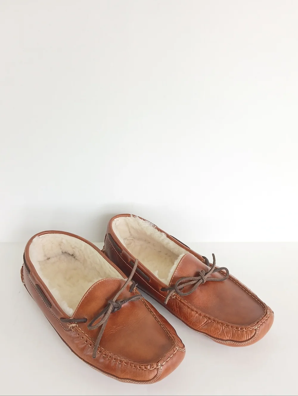 L.L. Bean Double Sole Leather Moccasin Slippers Shearling Lined